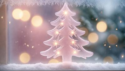 The primary subject of the image is a beautifully lit Christmas tree. The tree is adorned with lights, creating a festive and warm atmosphere. The setting is a snowy environment, with the tree standing in the snow. The visual style of the image is a combination of photo and digital art, creating a realistic yet artistic representation of the Christmas tree. The colors and mood of the image are predominantly white and cold, with the tree and snow creating a sense of tranquility and holiday cheer.